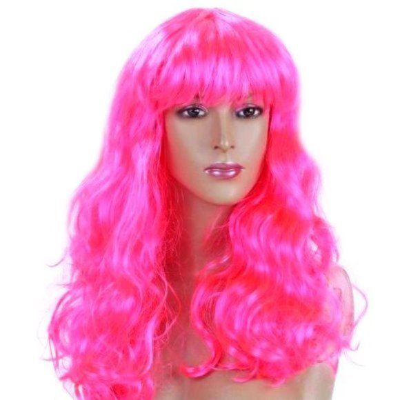 NEW PINK COSTUME WIG ANIME MANGA COSPLAY ROLE PLAY DRESS UP WAVY CURLY HAIR - Picture 1 of 2